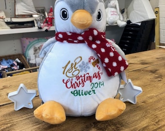 Personalised My First Christmas Embroidered Penguin