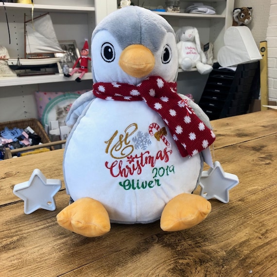 Personalised My First Christmas Embroidered Penguin
