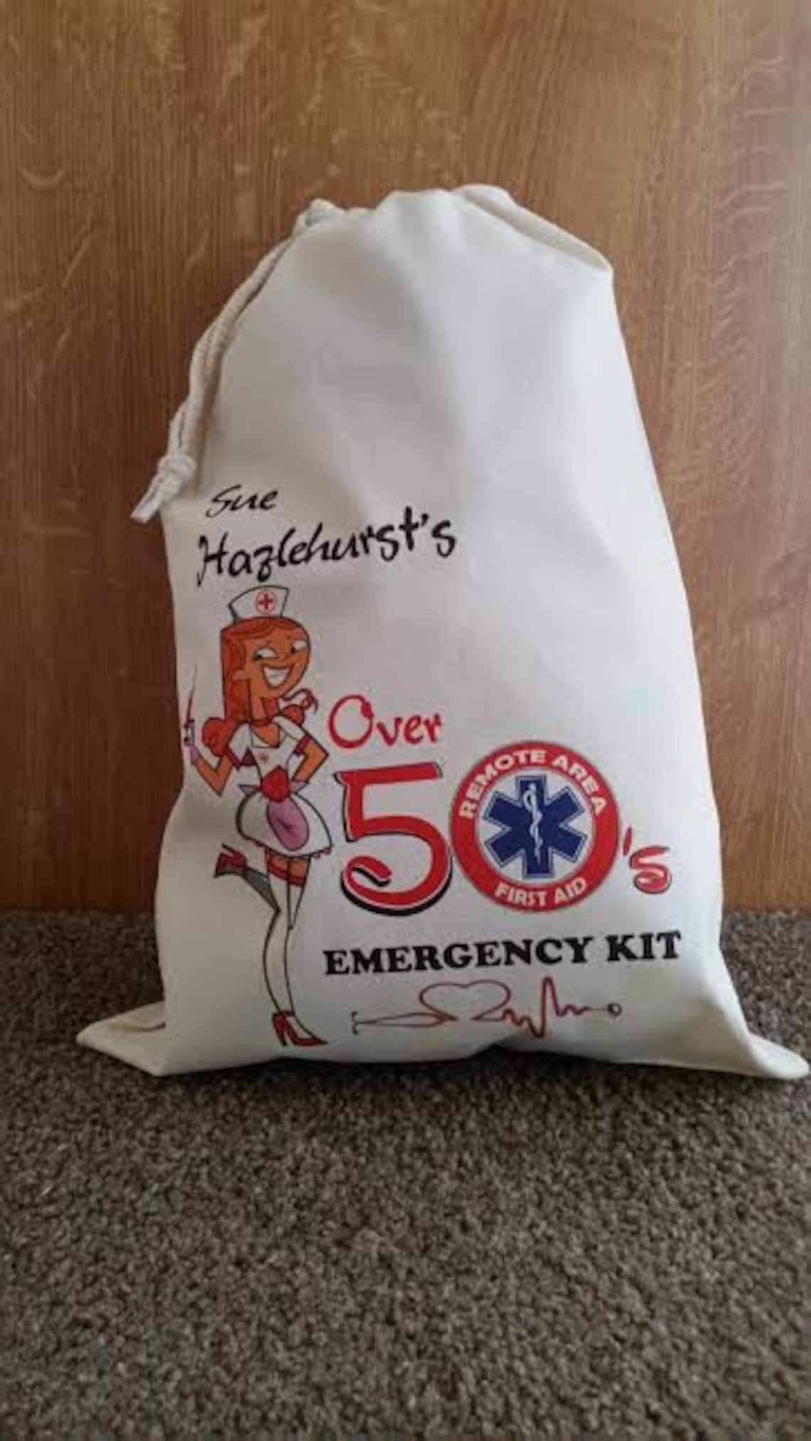 Personalised 50th Birthday Emergency Kit Gift Bag Cotton Etsy