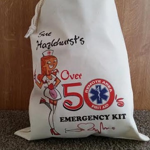 Personalised 50th Birthday Emergency Kit  Gift Bag - Cotton Drawstring Bag Various Sizes Available