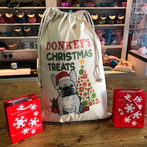 Personalised Dog Santa Sack -  French Bulldog - Donkey Design