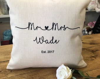 Personalised Cushion Mr & Mrs - Wedding Anniversary Gift - Wade Design