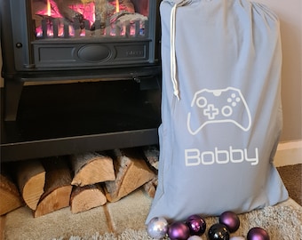 Personalised Grey Gaming Santa Sack - Bobby Design