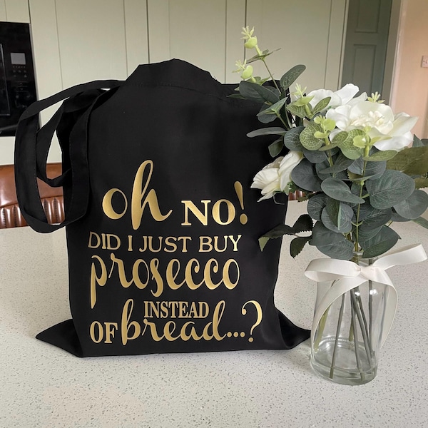 Prosecco Tote Bag · Funny Gift · Black Cotton Shopper · OH NO PROSECCO