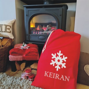 Personalised Red Snowflake Christmas Santa Sack - Kieran Design