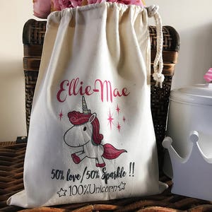 Personalised Unicorn Birthday Gift Bag - Cotton Drawstring Bag Various Sizes Available Ellie-Mae Design