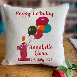 Happy 1st Birthday Cushion - Cute Balloon Design