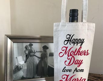 Personalised Happy Mothers Day Cotton Bottle Bag - Maria Design