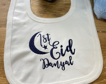 Personalised First Eid Bib - Baby Boy - Blue