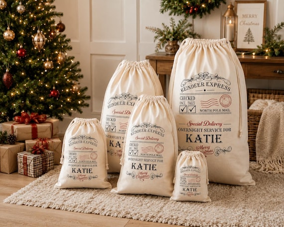 Personalised Santa Sack & Gift Bag – Katie Design, Custom Christmas Sack