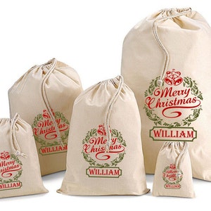 Sacchetti regalo personalizzati per ghirlande natalizie e sacchi di Babbo Natale