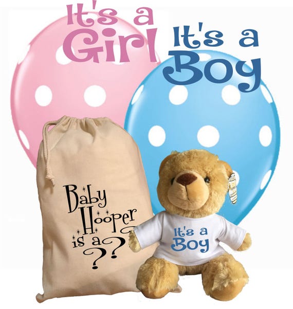 Personalised Gender Reveal Teddy Bear With Matching Gift Bag