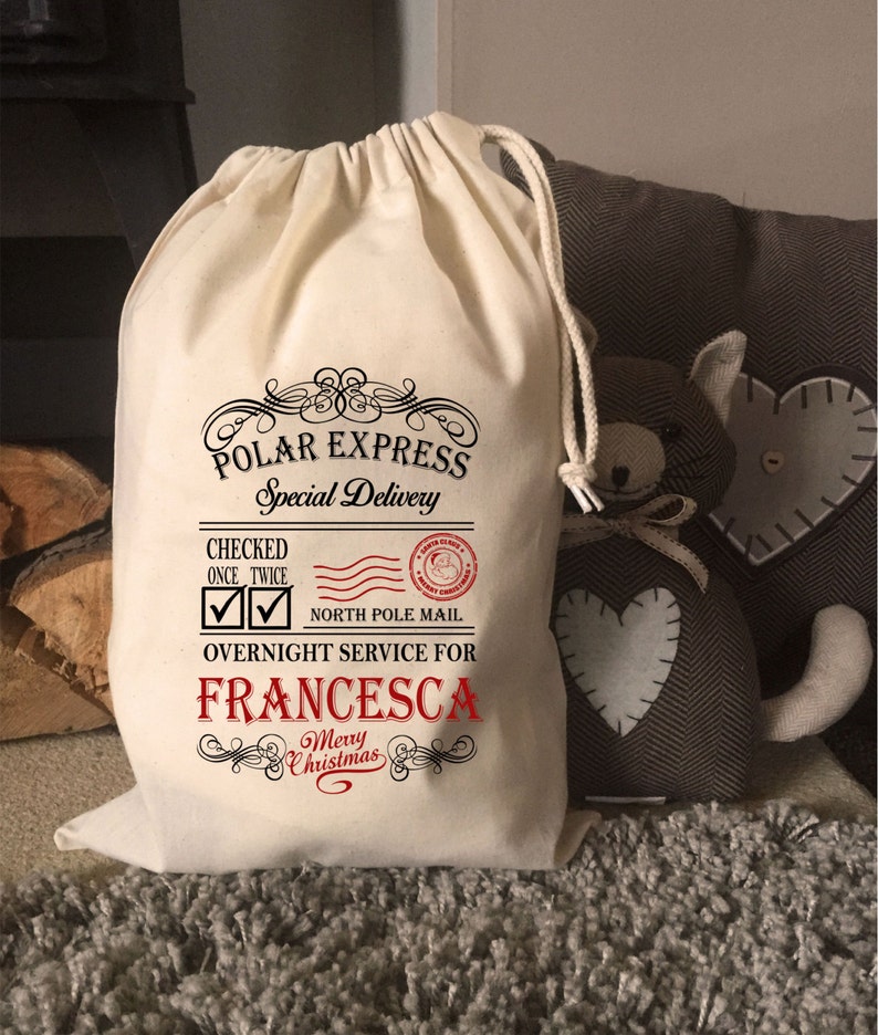 Personalised Santa Sack & Gift Bags Francesca Design image 1