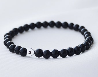 Custom black initial bracelet | Personalised men's black bracelet with tiny heart