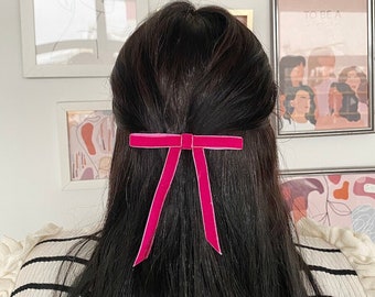 Hot pink ribbon bow hair clip, barrette clip, hair accessories for bachelorette party, bridesmaids and every day wear