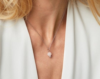 Collier en quartz rose madagascar en acier inoxydable