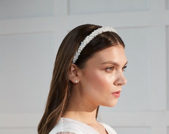 Tiara de boda con cuentas de perlas / diadema bordada nupcial