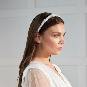 Pearl beaded wedding tiara | bridal embroidered headband