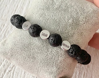 Men's lava personalised bracelet | 10mm natural lava beads stretch bracelet