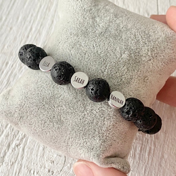 Men's lava personalised bracelet | 10mm natural lava beads stretch bracelet