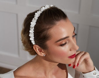 Braut Haarband, weiße Kristall Tiara, Braut Tiara, Braut Kopfschmuck, Braut Haarschmuck, Perlenstirnband, Hochzeit Haarband