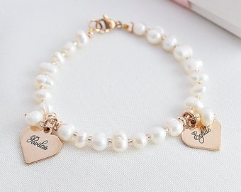 Natural pearl personalised bracelet | Freshwater pearl jewelry with engraving