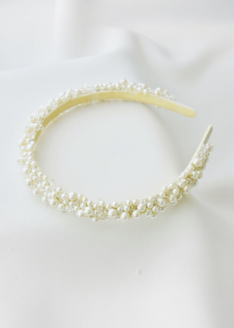 Ivory pearl wedding tiara bridal pearl headband image 9