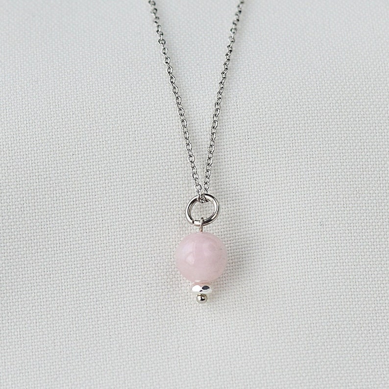 Stainless steel madagascar rose quartz necklace image 2