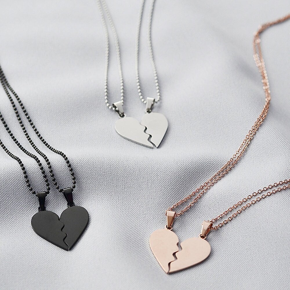 2Pcs Women Men Half Heart Necklace Crystal Hollow Heart Neck Chain  Valentine's Day Jewelry - Walmart.com