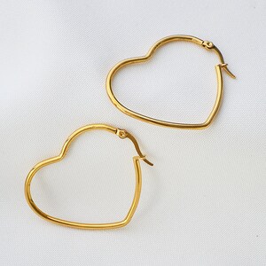 Gold heart hoop earrings Stainless steel Hypoallergenic earrings Valentine's gift for her image 2