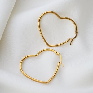 Gold heart hoop earrings Stainless steel Hypoallergenic earrings Valentine's gift for her image 4