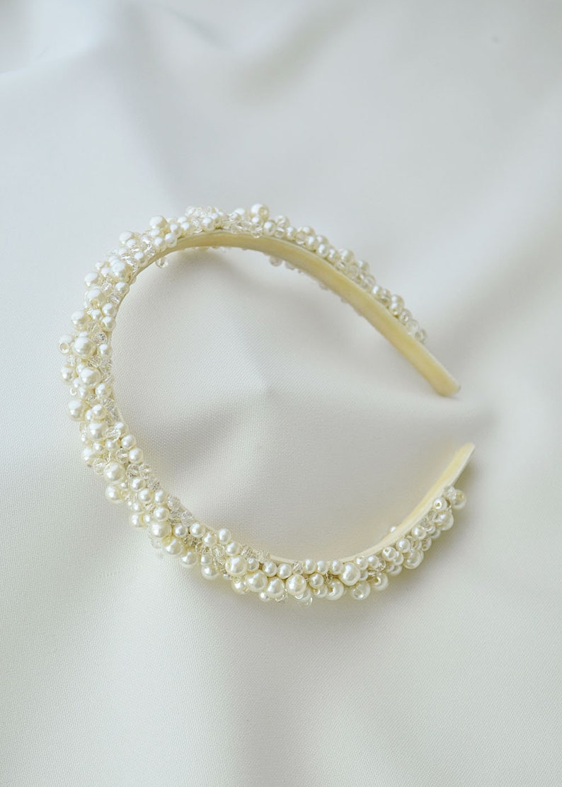 Ivory pearl wedding tiara bridal pearl headband image 8