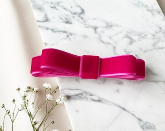 Hot pink ribbon bow clip, velvet hair bow barrette clip for fine and thick hair, bright and fun bridesmaids hair accessories