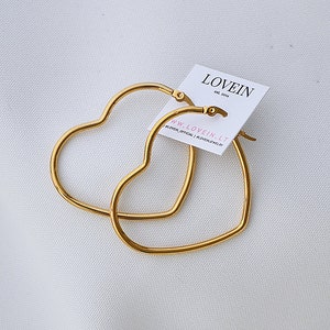 Gold heart hoop earrings Stainless steel Hypoallergenic earrings Valentine's gift for her image 3