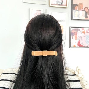 Velvet bow clip, light brown ribbon for fine and thick hair, french barrette clips for thin hair, accessories for bridesmaids image 2