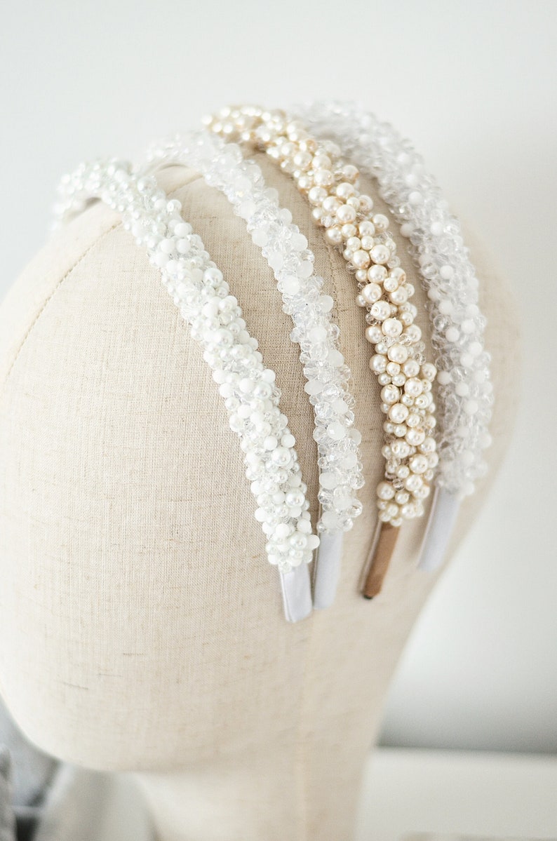 Ivory pearl wedding tiara bridal pearl headband image 7