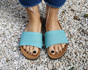 Sky blue - covers for the 'Ethical Magic Sliders',  your vegan upcycled sandals!