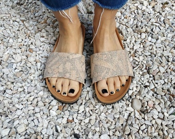 Snake skin covers for the 'Ethical Magic Sliders',  your vegan upcycled sandals!