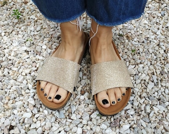 Sparkling Sand  - covers for the 'Ethical Magic Sliders' made of recycled material, for your vegan ucpcyled sandals