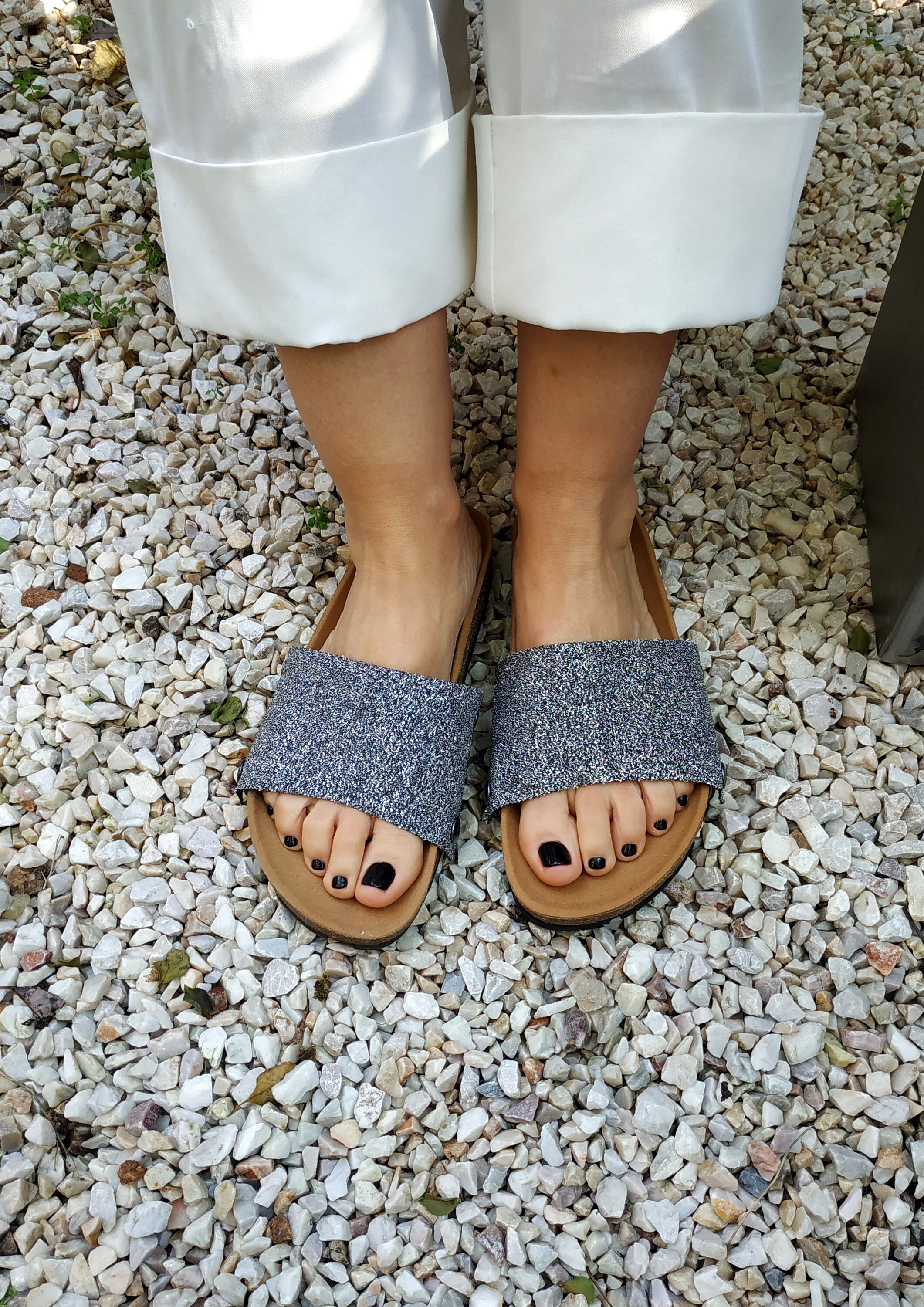 silver sparkle sliders