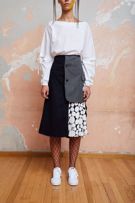 Women's high waist asymmetric skirt with multiple fabrics | Etsy