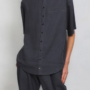 Abstract Map mao shirt Gray Blue