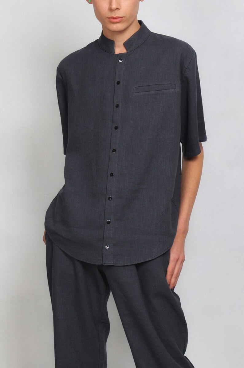 Abstract Map mao shirt Gray Blue