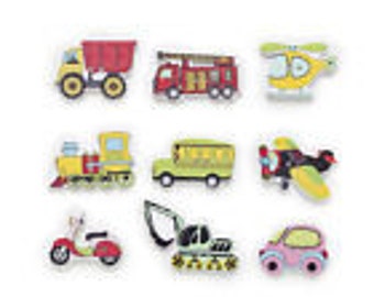 Mixed Car Wood Buttons 12 pack kids buttons wooden ideal for scrap booking crafts sewing card making motor bikes cars diggers boys buttons