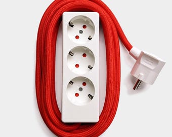 In Europa produzierte Steckerleiste mit farbigem Textilkabel, Mehrfachsteckdose, Dreifachsteckdose