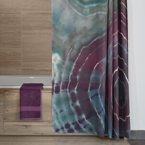 Tie Dye Shower Curtain, Tie Dye Bathroom, Purple Bathroom, Green Shower Curtain, Geode Tie Dye, Washable Fabric Bath Curtain image 1