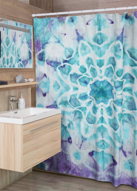Purple and Blue Shower Curtain and Bath Mat Sets, Cobalt Pink & Aqua Master  Bathroom Decor, Waterproof Fabric Shower Curtain and Rug Set 