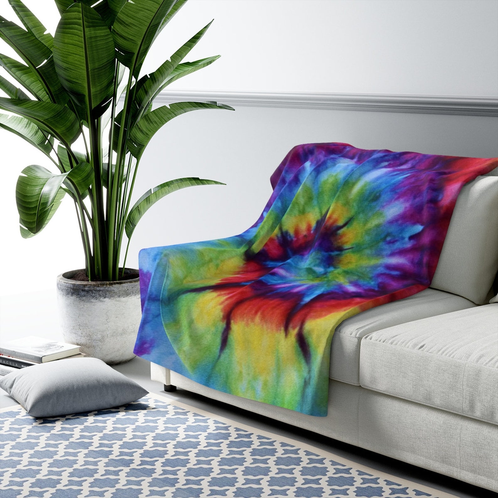 Fleece Blanket Rainbow Tie Dye Blanket Winter Cozy Warm Etsy