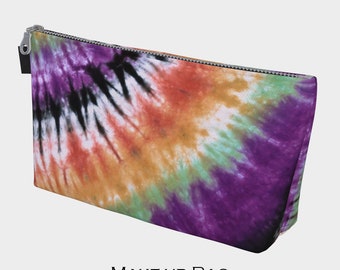 Tie Dye Pouch Carry All Pencil Case Make up Bag Cosmetics Bag Zipper Pouch Coin Purse Purple Orange Black Green