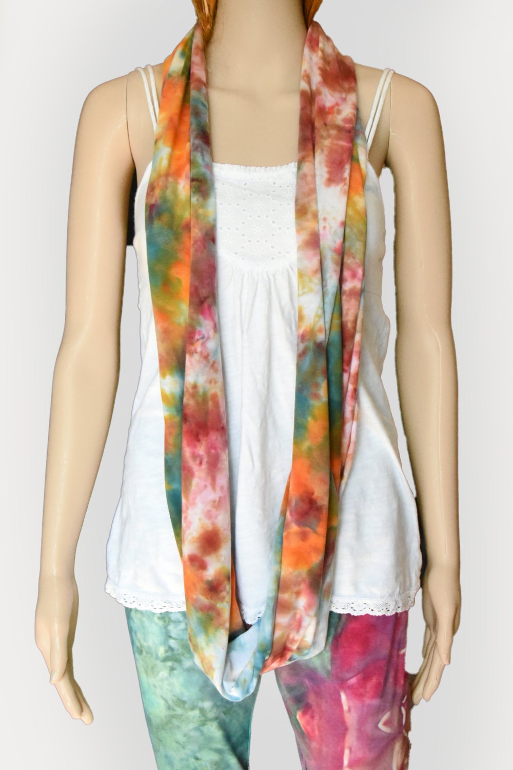 Infinity ScarfCotton Jersey ScarfTie Dye ScarfTeal Orange Etsy